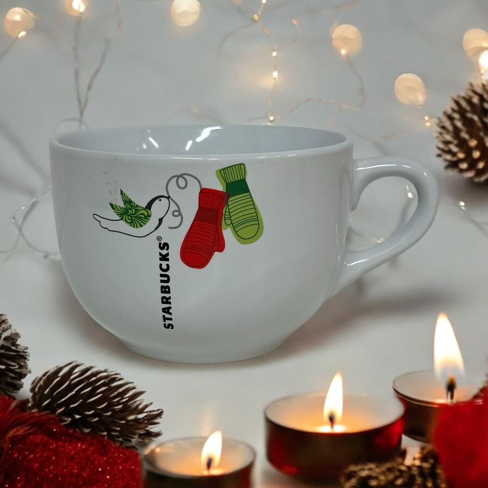 2011 Starbucks Winter Holiday‎ Mug Large 22 oz Christmas Mittens Dove Ceramic